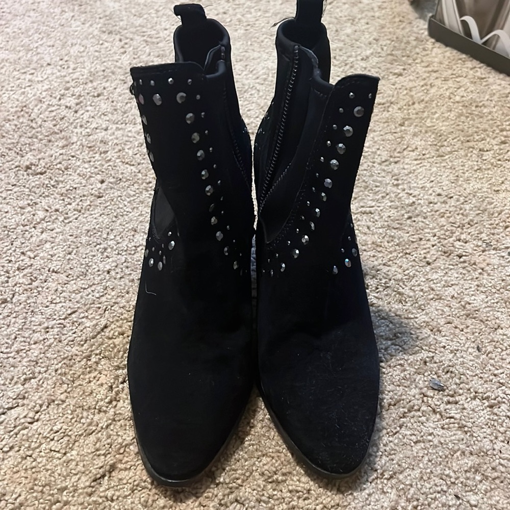 Size 8.5 Suede, sequined, heeled boots